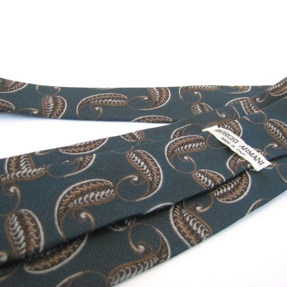 GIORGIO ARMANI Tie Teal Bronze Peacock Teardrop - Picture 2 of 5